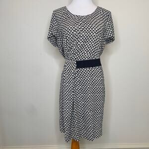 Rachel Roy Tan Black Patterned Dress Ruched Sz 10